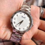 Perfect Replica Piaget White Dial Stainless Steel Diamond 35mm Watch